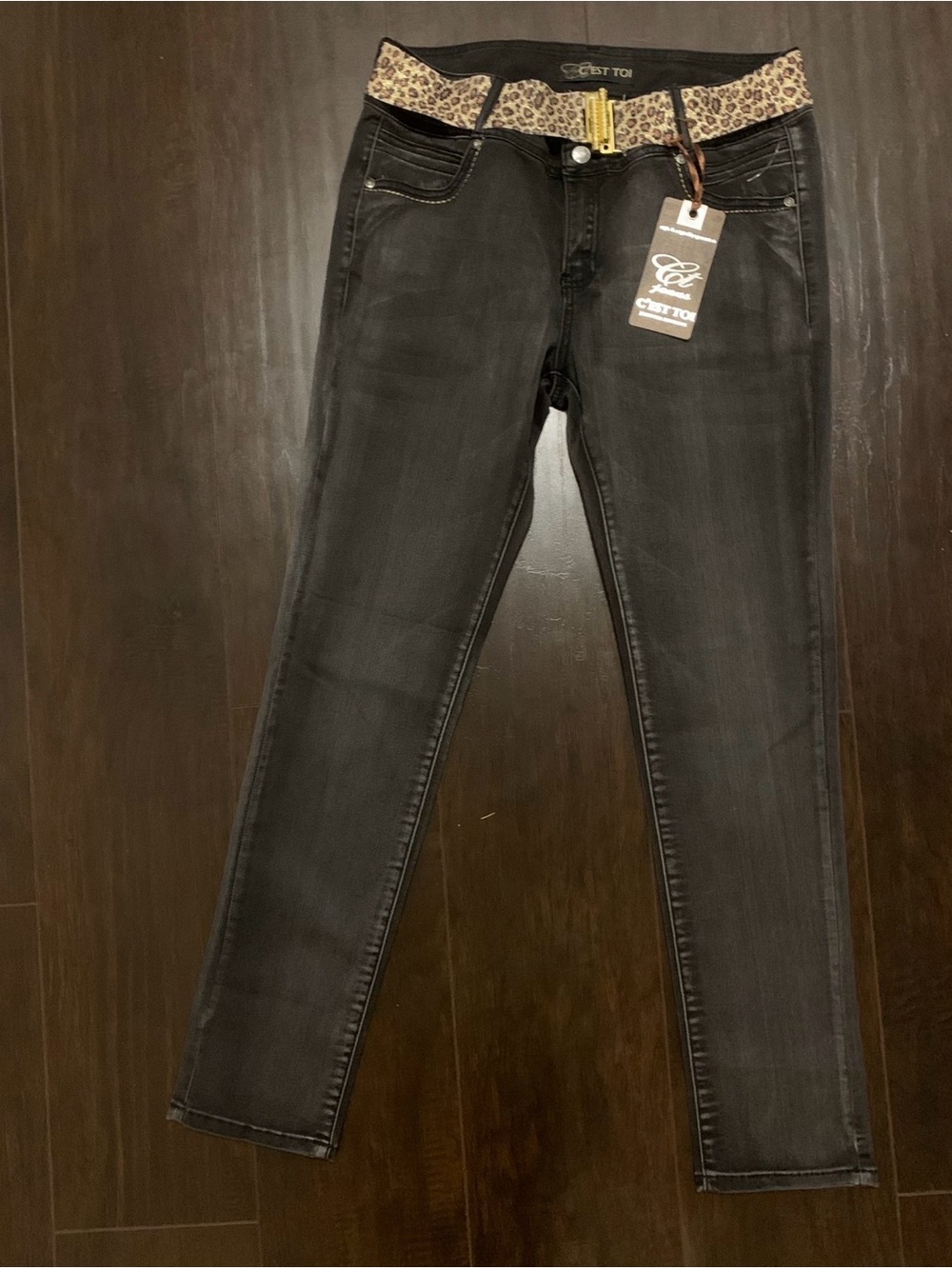 Black Skinny Jeans with Leopard-Print Waistband